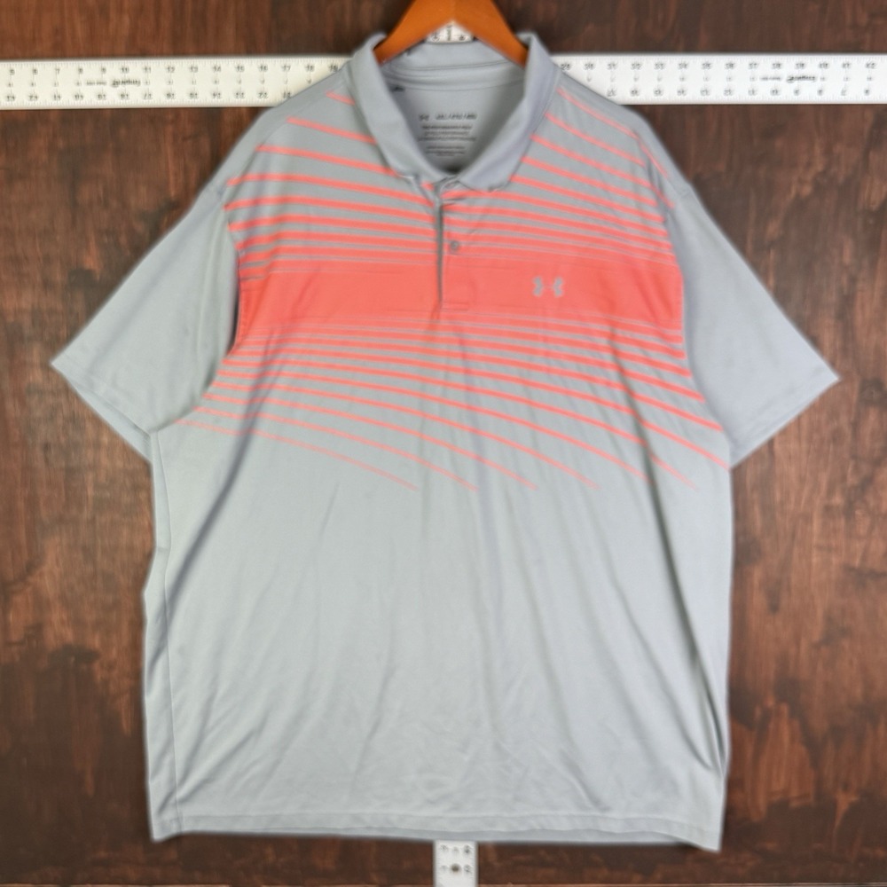 Under Armour Playoff Performance Golf Polo Loose Fit 1372720 Gray Orange Men 4XL